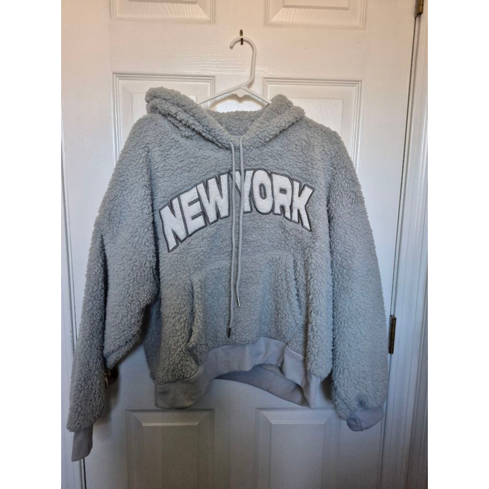 Women's No Boundaries Light Blue Sherpa Pajama XXL with White Text